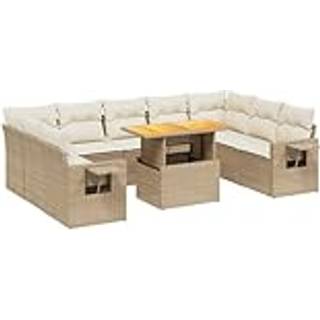 Sofasæt Til Haven 10 Dele Med Hynder Polyrattan Sort - beige og cremefarvet / 5x midterdel 4x hjørnedel bord