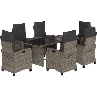 Spisebordssæt Til Haven 9 Dele Med Hynder Polyrattan - 6 / Grå / Glas