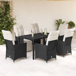 Bistrosæt Til Haven 3 Dele Med Hynder Polyrattan Sort - 6 / pe rattan / 150 x 90 x 75 cm