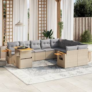 sofasæt til haven 10 dele med hynder polyrattan beige