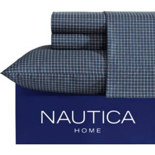 Nautica - Twin Sheets Premium Cotton Percale Bedding Set Plaid Home Decor Oeko -Tex Certified (Reece Plaid Navy Twin)