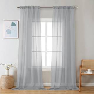 ChyHomenyc Sheer Light Gray Curtains 90 tommer lange 2 paneler Lysfiltrering Soft Airy Solid Elegant Voile Window Treatment Drapes Til soveværels