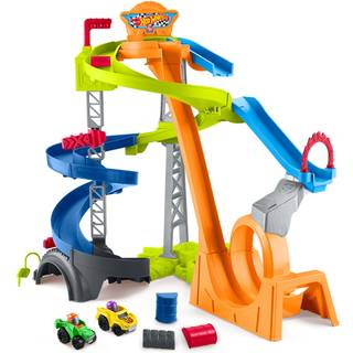 Fisher-Price Little People Toddler Toy Hot Wheels Spiral Stunt Speedway Racerbane Legest med 2 legetjsbiler til brn i alderen 18+ mneder