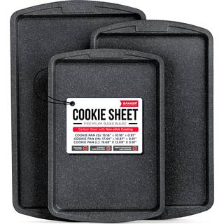 Bakken Swiss Cookie Sheet 3 stykker sæt - Non -Stick Stackable Baking Pander Gray Marble Deluxe Keramisk belægning - Opvaskemaskine Safe - Til hj