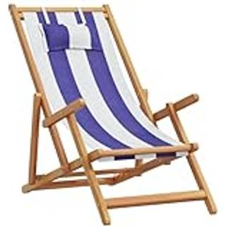 strandstol foldbar massivt eukalyptustræ og stof blå og hvid