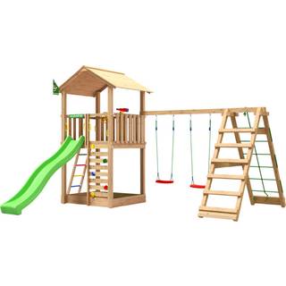 Jungle Gym Sierra legetårn komplet inkl. klatremodul og grøn rutsjebane