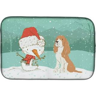 """" Caroline's Treasures Red Spaniel Snowman Christmas Dish Drying Mat 14 X 21 Multicolor """"