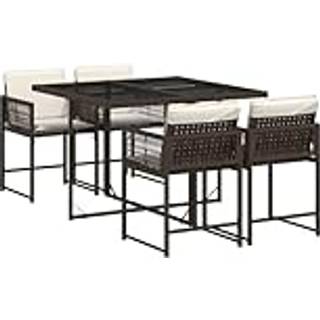 Spisebordssæt Til Haven 13 Dele Med Hynder Polyrattan - 4 / Brun og cremefarvet / Glas