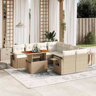 sofasæt til haven 9 dele med hynder polyrattan beige