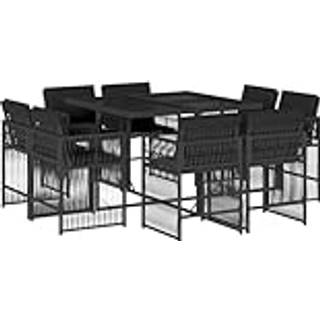 Spisebordssæt Til Haven 15 Dele Med Hynder Polyrattan Sort - 8 / Sort