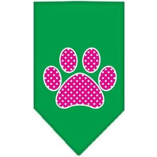 Pink Swiss Dot Paw Screen Print Bandana Emerald Green Large
