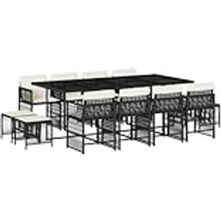 Spisebordssæt Til Haven 15 Dele Med Hynder Polyrattan - 12 / Sort og cremefarvet