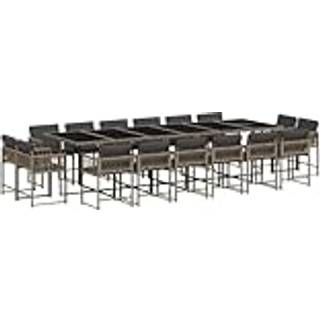 Spisebordssæt Til Haven 15 Dele Med Hynder Polyrattan Sort - 16 / Grå / Glas
