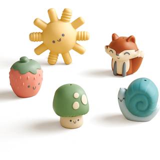 Itzy Ritzy Finger Puppet Bath Toy Set- 5 -deluppsättning Inkluderar 4 mjuka fingerdockor och 1 Vattenkvarter Badleksak - Roliga karaktärer erbjud