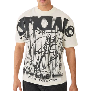 Mens Ecru Oversized Washed Over Seams Official Graphic T-shirt