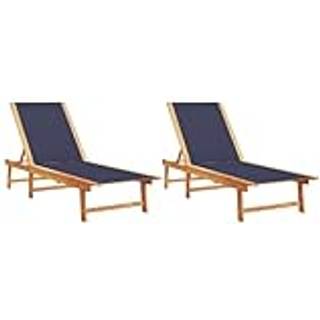 Liggestole Med Bord Massivt Akacietræ Og Textilene - Blå / 2x Liggestol