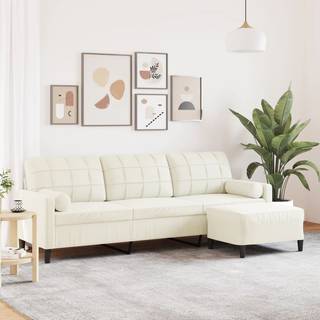 3-Personers Sofa Med Fodskammel Velour - 210 cm / Creme