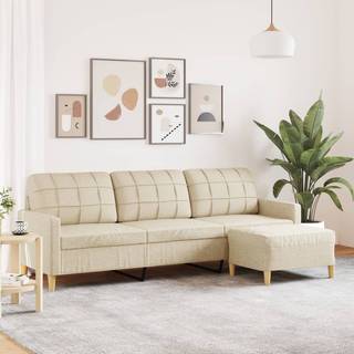 3-personers sofa med fodskammel 210 cm stof Cremefarvet