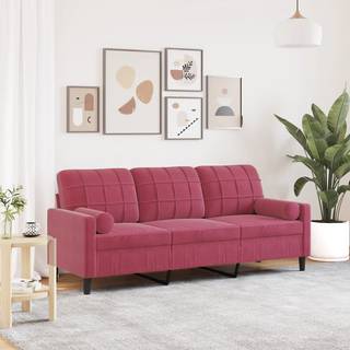 2-Personers Sofa Med Pyntepuder Velour - 180 cm / Vinrød