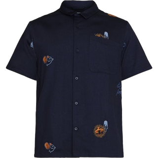 Knowledge Cotton Apparel Men's Box Fit Short Sleeve Shirt With Embroidery Night Sky, M