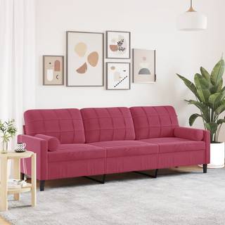 2-Personers Sofa Med Pyntepuder Velour - 210 cm / Vinrød