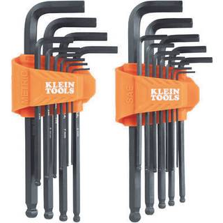 Klein-værktøjer BLS22 22-stykke lang kugle-end hex-nøgleindtastning SAE og metrisk varmebehandlet L-stil 1/16-tommer til 3/8-tommer og 1,5 mm til