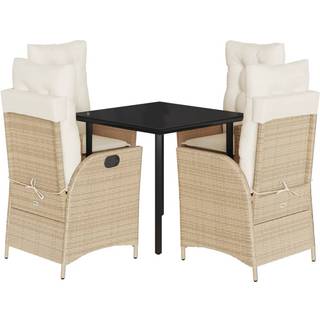 spisebordssæt til haven 5 dele med hynder polyrattan beige