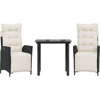 Spisebordssæt Til Haven 5 Dele Med Hynder Polyrattan Sort - 2 / Rundt ben / 80 cm bordlængde