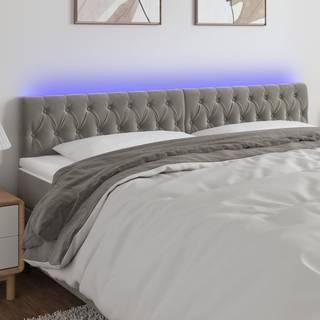 sengegavl med LED-lys 90x7x118/128 cm fløjl lysegrå