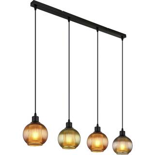 Hængelampe Zumba, grøn/bronze/petrol, 90 cm, 4-lys, glas