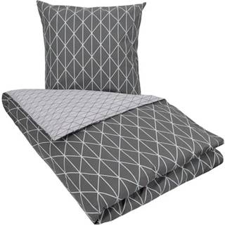 Sengetøj 140x200 cm - Harlequin grå - Dynebetræk med 2 design - Sengelinned i 100% Bomuld - Borg Living