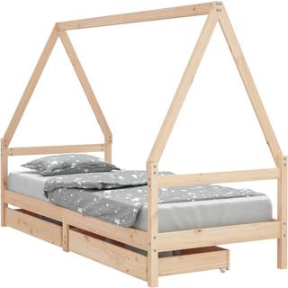 sengeramme til juniorseng m. skuffer 80x200 cm massivt fyr hvid