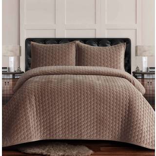 Tribeca Living Velvet Queen Quilt Tre-stykke honningkage Stitch Bedding Set inkluderer en overdimensioneret quilt & to sham pillowcases 260 gsm S