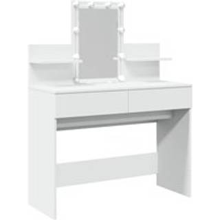 makeupbord med LED-lys 100x40x130 cm hvid