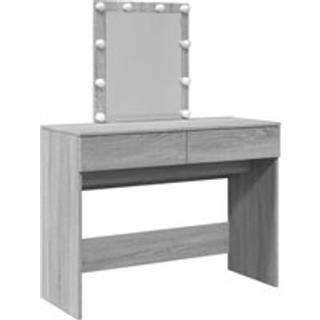 makeupbord med LED-lys 100x40x130 cm grå sonoma-eg