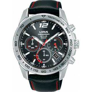 Lorus RZ515AX9 Solar Chronograph Black Leather Strap Watch - W16299