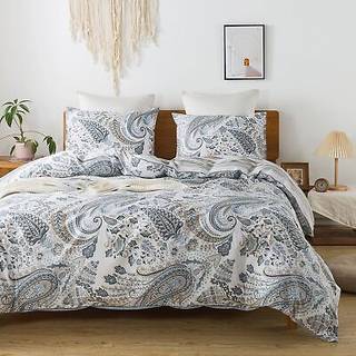 Honeilife Cotton Duvet Cover Queen - 3pcs Paisley Comforter Cover Soft & Breathable Floral Snedding Duvet Cover Sets With Zipper Closure & Corner