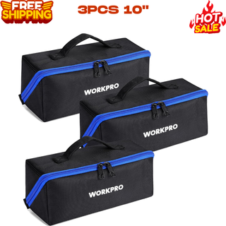 WorkPro Tool Bag med lynlås 10 """" Utility Wide Mouth Heavy Duty Tool Storage Pose Multipurpose Zipper Tool Pouch Tote Bag til arrangør 3-Pack