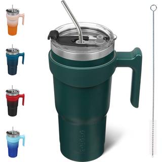 BJPKPK 20 oz tumlare med handtag rostfritt stål isolerad tumlare med lock och halmtur kaffekoppar för kvinnor och män armégrön