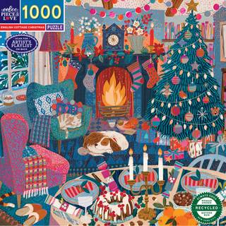 Eeboo Piece & Love: English Cottage Christmas - 1000 Piece Puzzle - Adult Square Jigsaw 23x23 inkluderer billedreferencestykker