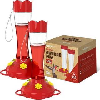 Mekkapro To -pakker kolibri Feeders til udendørs hængende lavet af glas 10 oz hængende 5 nektar fodringsstationer Top Fill Hummingbird Feeder Bri