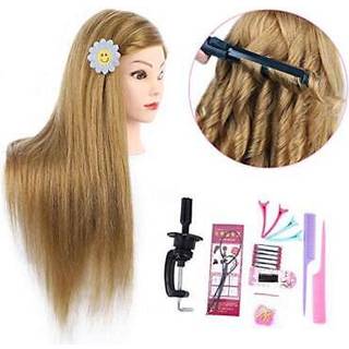 Medo 26 tommer Makeup Mannequin Head Long Straight Hair Dresser & Practice Long Training Head Brown Synthetic Hair With 50% Real Hair Braiding Ma