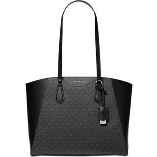 MK Taryn Large Signature Logo and Leather Tote Bag - Black - Michael Kors - ONE SIZE