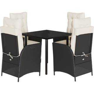 Spisebordssæt Til Haven 5 Dele Med Hynder Polyrattan Sort - 4 / Rundt ben / 80 cm bordlængde