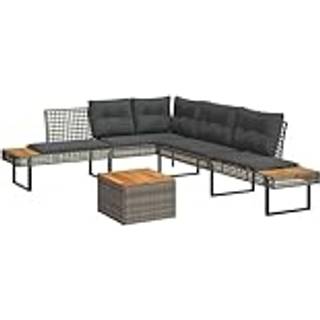 Sofasæt Til Haven 5 Dele Med Hynder Polyrattan Og Akacietræ Grå - Grå / Ikke-justerbar bordplade