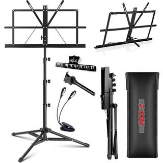 5 Core Music Stand 2 i 1 Dual Use Noder Professionel bærbar justerbar 27,6-67 tommer foldemusik Note Holder Tripod Stands - Mus FLD 4S WLGT
