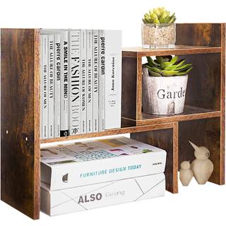 Brun-Brown skrivebordshyldningsarrang?r Justerbar tr? Desktop Bookhelf Organizer Hjemmekontor Desktop Hylder Arrang?r Display Hyldestativ Mini Bo