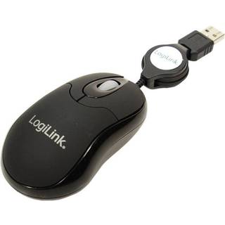 LogiLink Mouse optical USB Mini with retractable Cable - Mus - Optisk - 3 knapper
