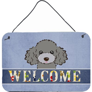 """" Caroline's Treasures BB1445DS812 Silver Grey Poodle Welcome Wall eller Door Hanging Prints 8 X 12 """" ""Multicolor"" ""