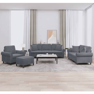 Sofasæt 3 Dele Med Hynder Velour - Mørkegrå / med puder og fodskamler